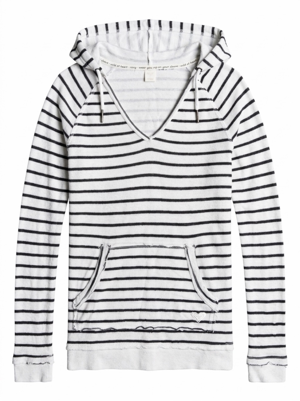 Roxy White and Black Striped V-Neck Hoodie